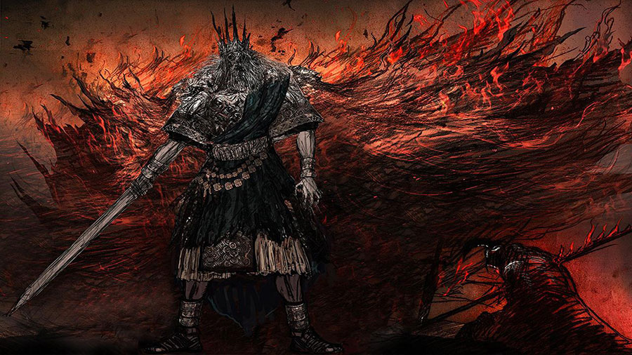 a picture of Gwyn, Lord of Cinder from Dark Souls, One of The hardest boss fights in games.