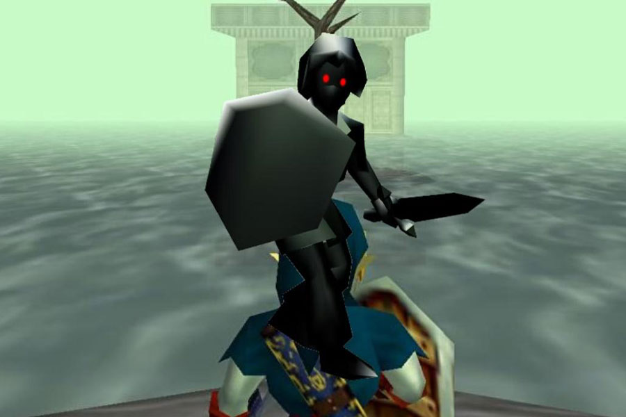 a picture of Dark Link from The Legend of Zelda: Ocarina of Time, One of The hardest boss fights in games.