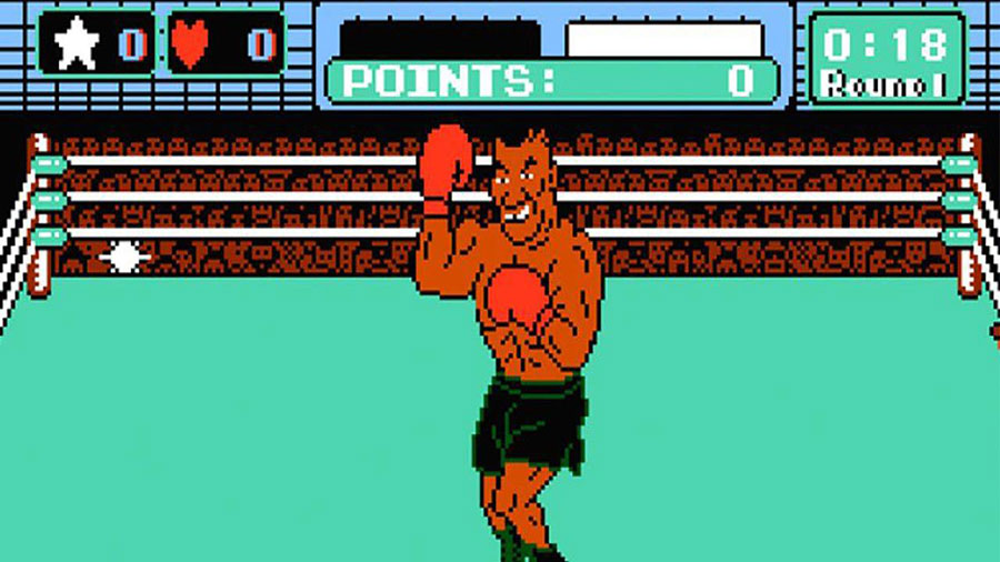  a picture of Mike Tyson from Punch-Out!!, One of The hardest boss fights in games.