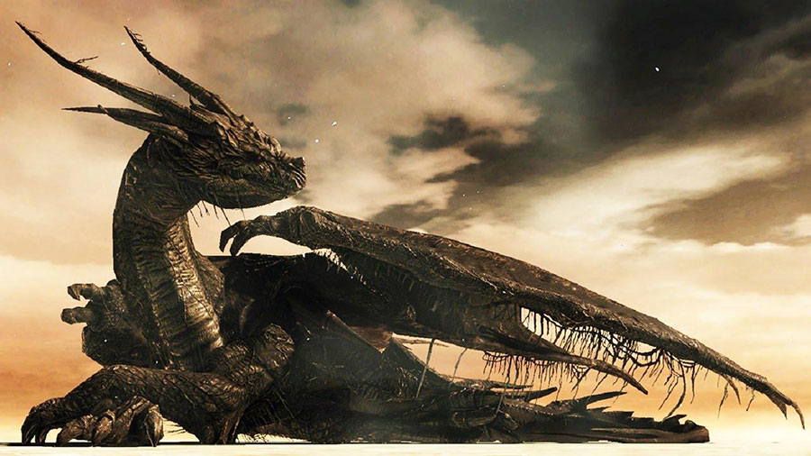 A Picture of The Ancient Dragon from Dark Souls II, One of The hardest boss fights in games.