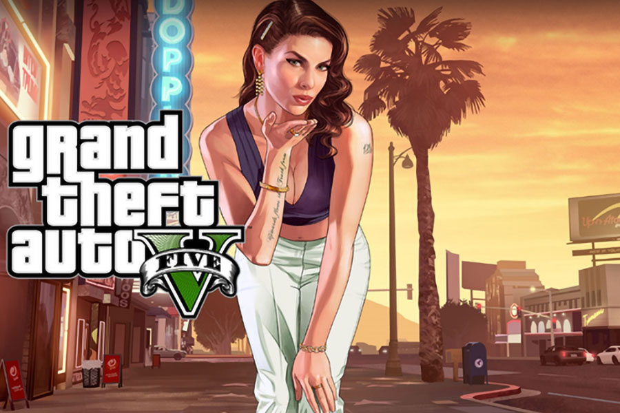 The Official Picture of Grand Theft Auto V with a female character, one of most addictive video games.