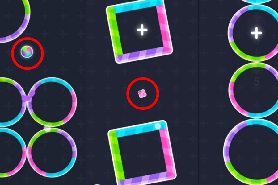 Colorful obstacles in Color Switch gameplay.