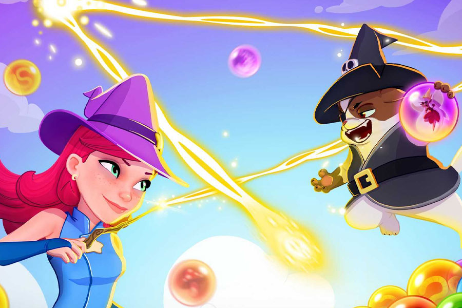 Bubbles being popped in Bubble Witch 3 Saga.