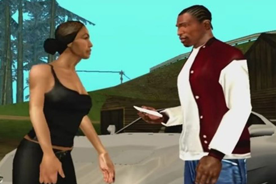 in Game Picture of Catalina and CJ from Grand Theft Auto: San Andreas Referencing Hot Coffee Mod, One of most controversial video game moments.