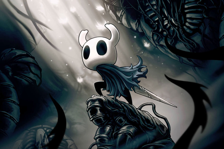 The Official picture of Hollow Knight with its main character, One of most fun video games of all time.