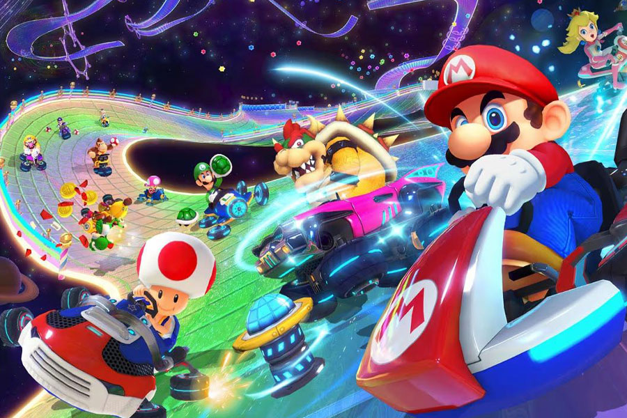 The Official picture of Mario Kart 8 Deluxe with its characters, One of most fun video games of all time.