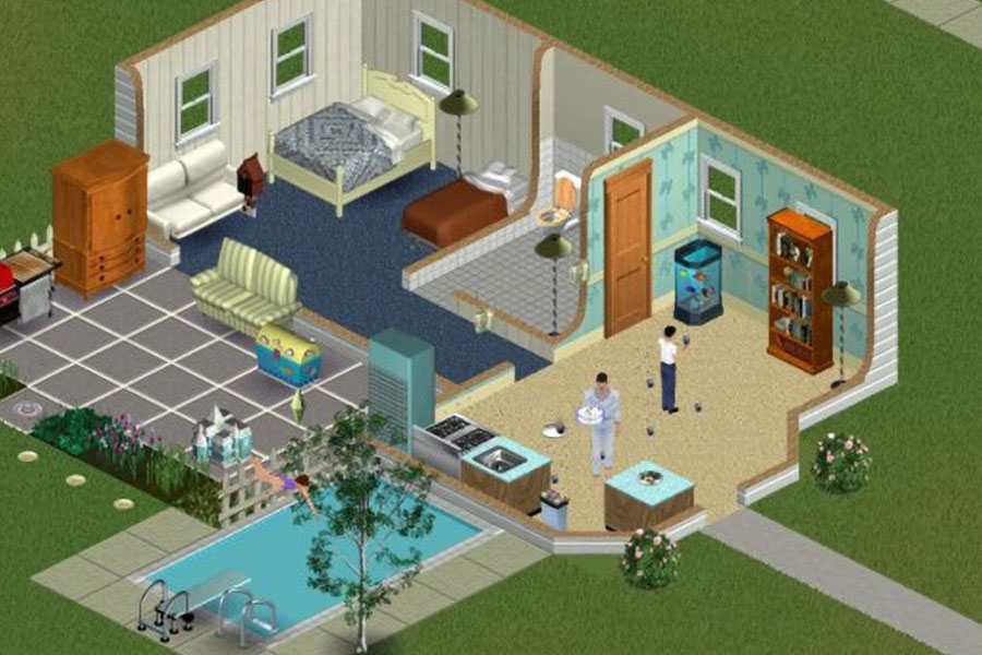 in game picture of The Sims, one of most influential video games of all time.