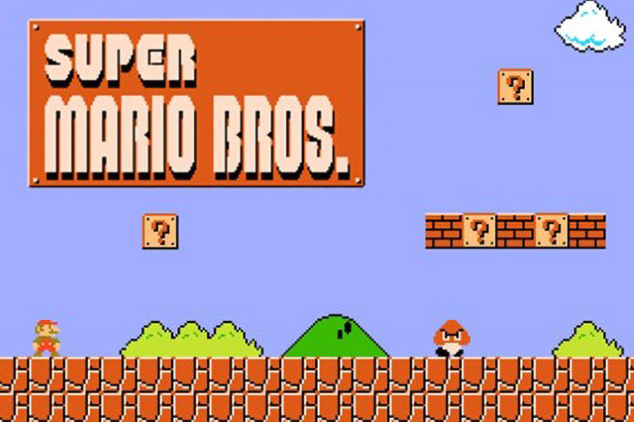 The Official Picture of Super Mario Bros. With Mario, One of most played video games of all time.