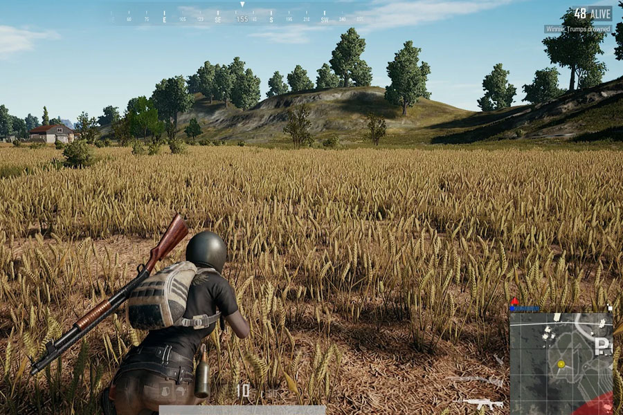 In game picture of PLAYERUNKNOWN'S BATTLEGROUNDS (PUBG), a Battle Royale game, One of most popular genres of video games.