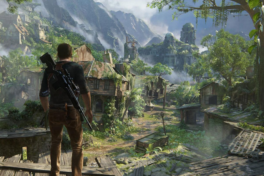 In game picture of Uncharted 4, an Adventure game, One of most popular genres of video games.