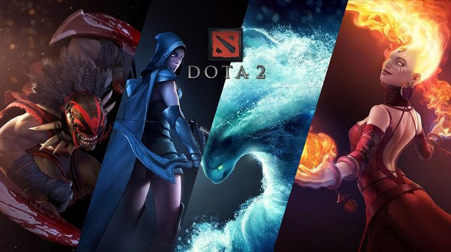 A Picture of Dota 2 with its Heroes, the most popular video game in Romania.