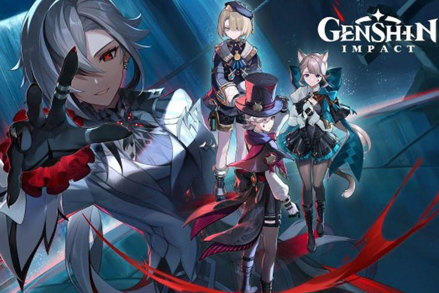 The Official Picture of Genshin Impact with its playable characters, One of the most popular video games in Russia.