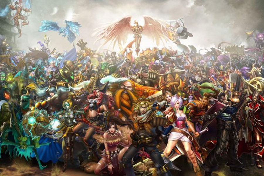 A poster of League of Legends many characters.