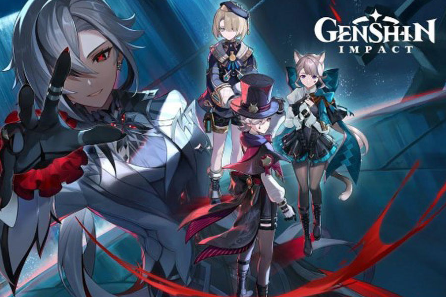 The Official Picture of Genshin Impact with its playable characters, One of the most popular video games in Latin America.