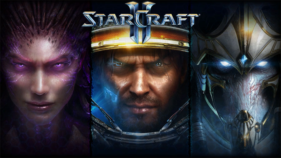 A collage poster of StarCraft 2 showing its main characters out of the most popular video games in South Korea.