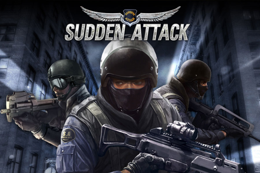 Official poster of Sudden Attack game showing the game’s logo and other info like website.