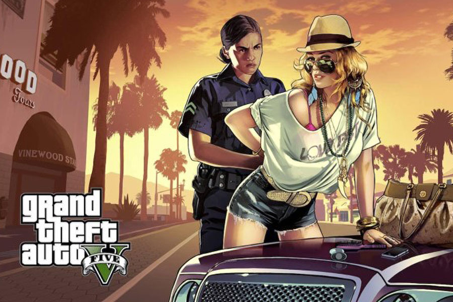 The Official Picture of Grand Theft Auto V Featuring Two Characters, One of most violent video games of all time.