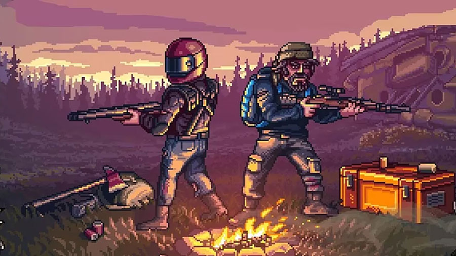 Screenshot of "Mini DAYZ" with pixelated graphics and zombie survival gameplay.