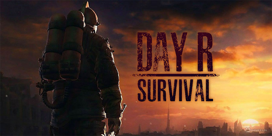 Screenshot of "Day R Survival" with post-nuclear USSR map and survival challenges.