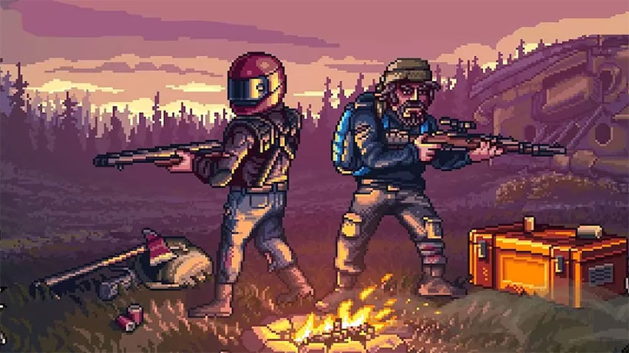 Screenshot of "Mini DAYZ" with pixelated zombie survival gameplay.