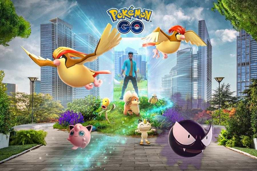 The Official Picture of Pokémon GO featuring its characters, One of mobile games to play while watching tv.