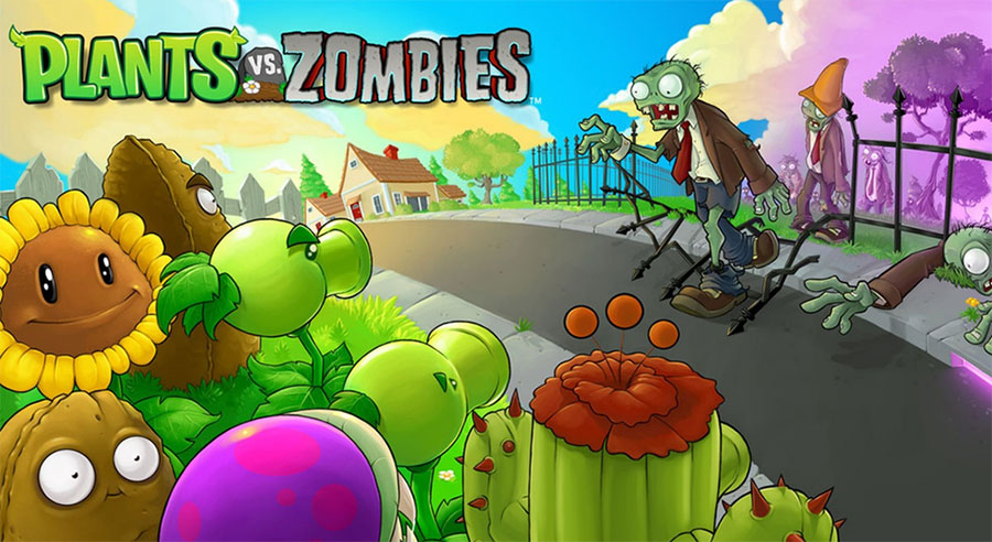 The Official Picture of Plants vs. Zombies featuring its characters, One of mobile games to play while watching tv.