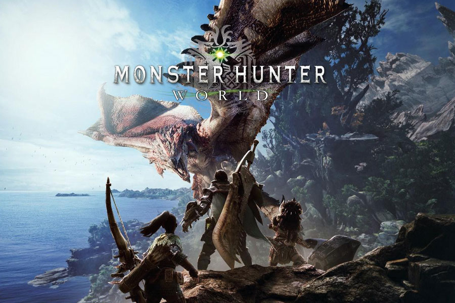 The Official Picture of Monster Hunter: World featuring its characters, One of single player games with character creation.