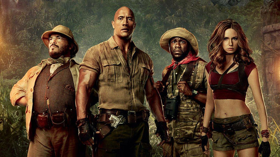 a picture of  Jumanji: Welcome to the Jungle 3 with its characters, one of upcoming movies for gamers.