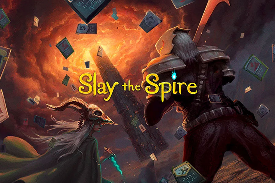 The Official Picture of Slay the Spire featuring its characters, One of the video games to play on Chromebook.