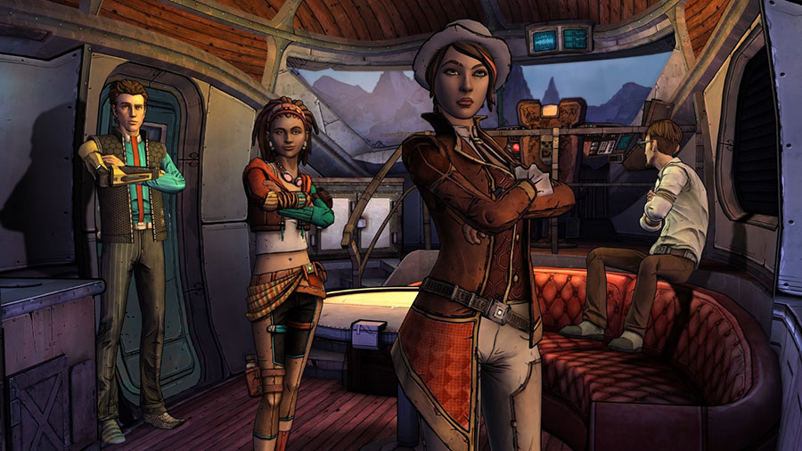 Tales from the Borderlands game screen with main characters.