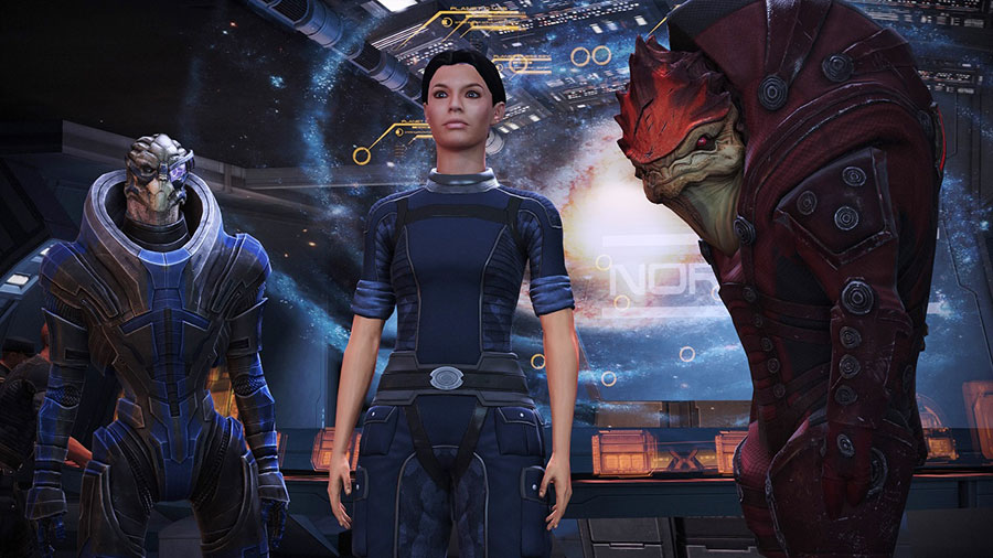 Mass Effect game screen with Commander Shepard.