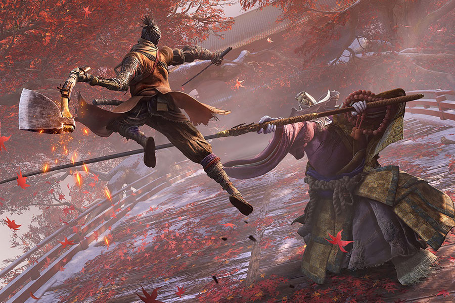 Sekiro boss fight with Genichiro Ashina.