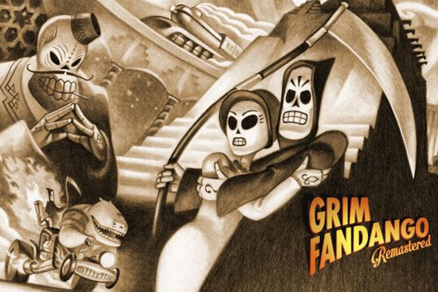 The Official Picture of Grim Fandango Remastered with its characters, One of video games without internet.