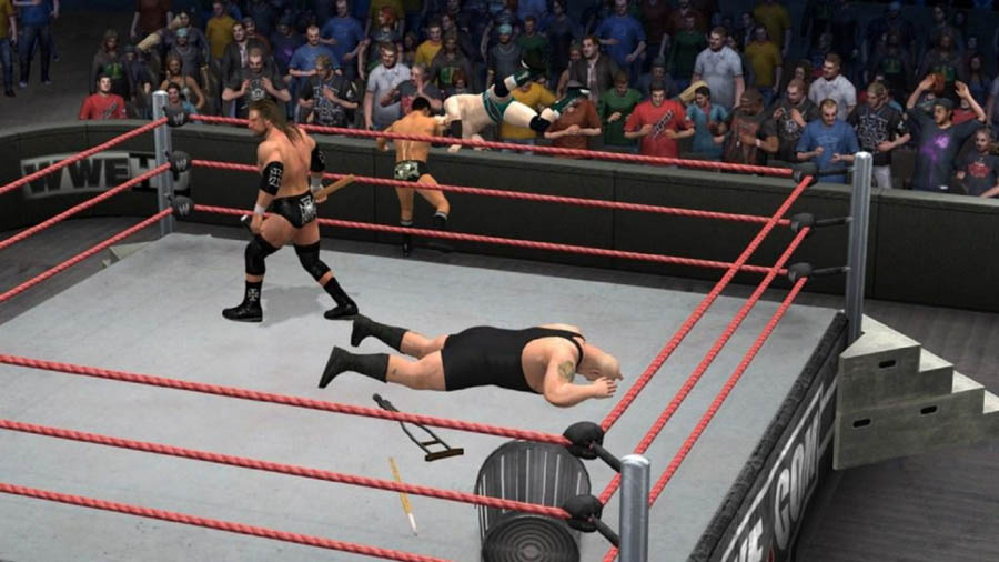 A picture of the game, featuring Big show and Triple H.