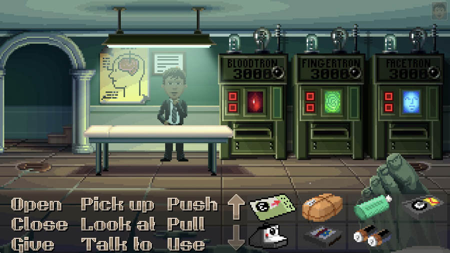 A wallpaper of Thimbleweed Park, one of the best adventure games for chromebook.