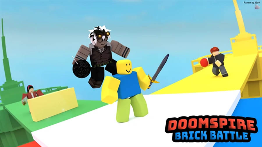 The Official Picture of Doomspire Brickbattle with its characters, One of best action games for roblox.