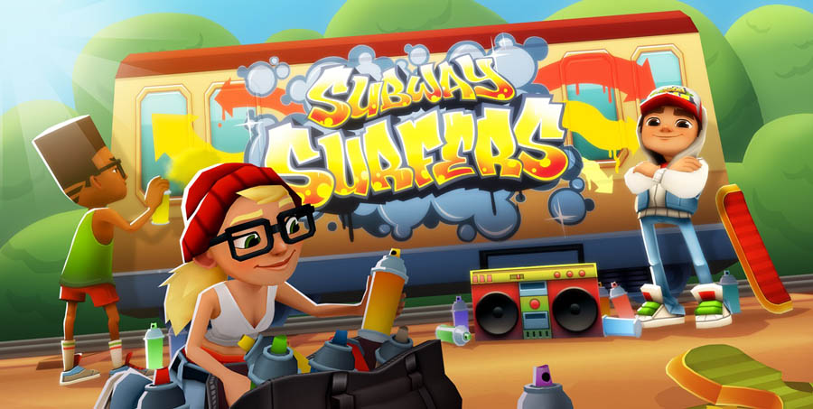 An official wallpaper of Subway Surfers, one of the best arcade games for iOS.