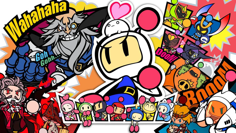 The Official Picture of Super Bomberman R with its characters, One of best arcade games for switch.