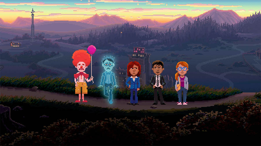 A wallpaper of Thimbleweed Park, one of the best detective games for mac.