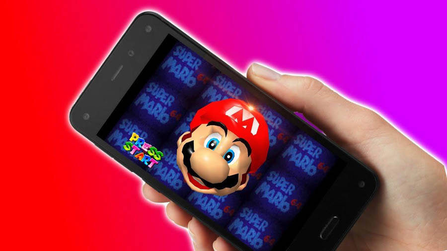 Picture of Super Mario 64 on a phone, One of best emulator games for android.