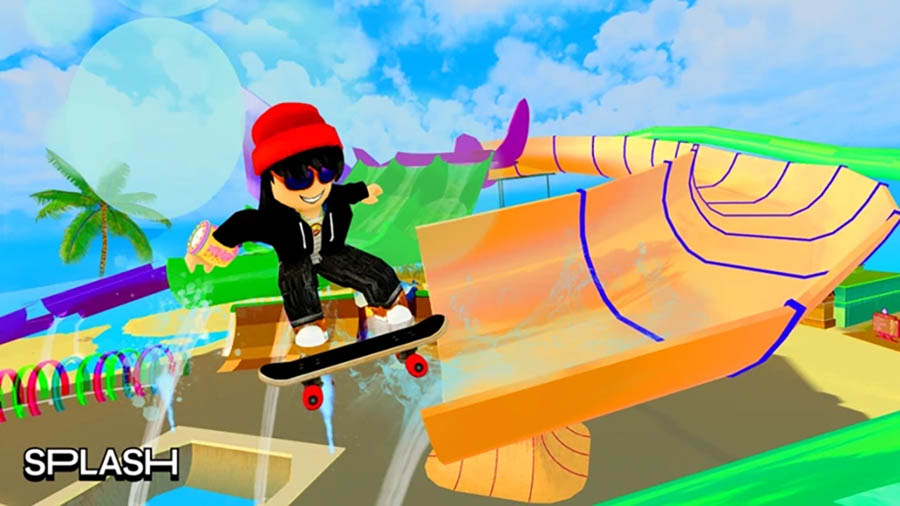 The Official Picture of Splash - Skate And Music with its character, One of Best Rhythm Games on Roblox.