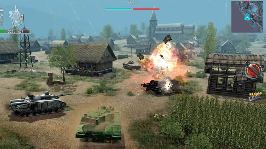 A picture of the game, featuring its gameplay and a tank.