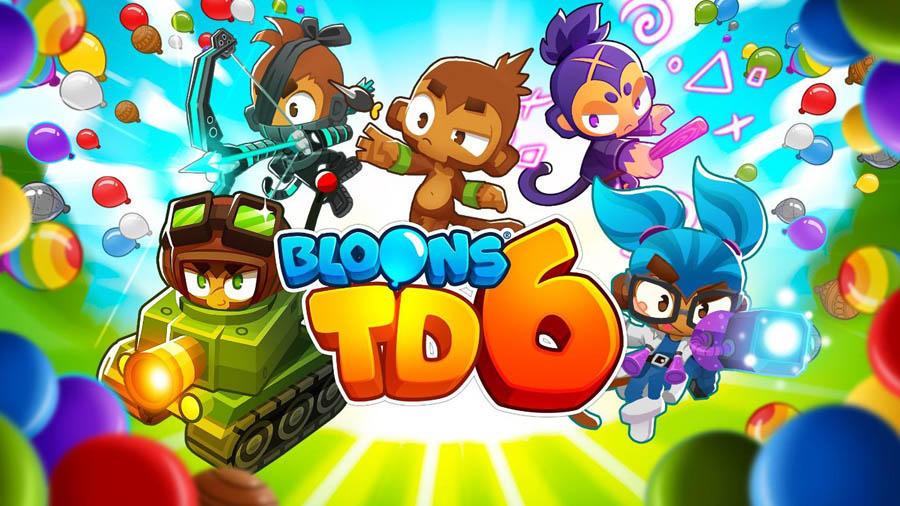 The Official Picture of Bloons TD 6 with its characters, One of best tower defence games for ios.