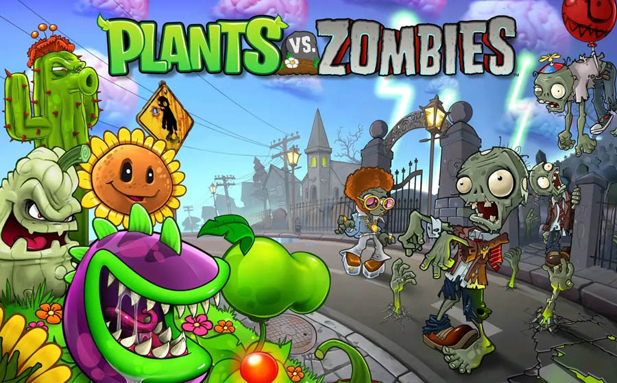 The Official Picture of Plants vs. Zombies with its characters, One of best tower defence games for ios.