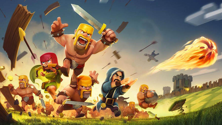 The Official Picture of Clash of Clans with its characters, One of best tower defence games for ios.