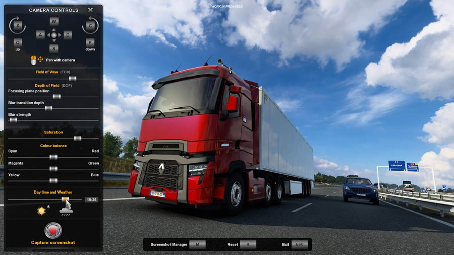 A picture of the game, featuring trucks and cars.