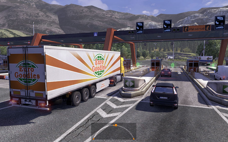 A picture of the game, featuring trucks and cars.