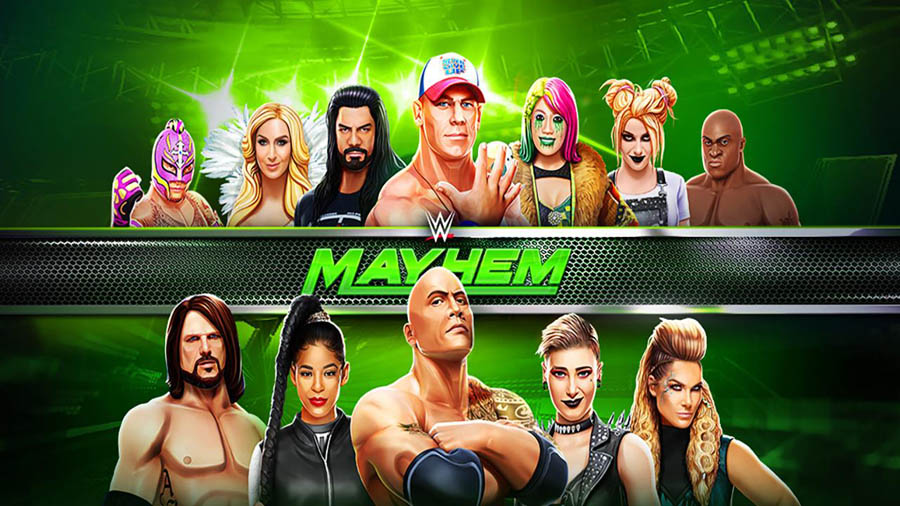 The Official Picture of WWE Mayhem with its characters, One of best wrestling games for android.