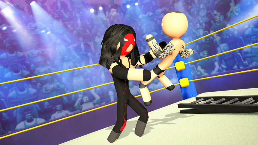 in game Picture of Stickman Wrestling Revolution with its characters, One of best wrestling games for android.