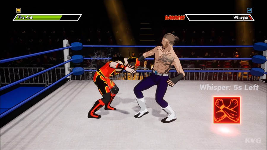 A picture of the game, showing two characters wrestling.